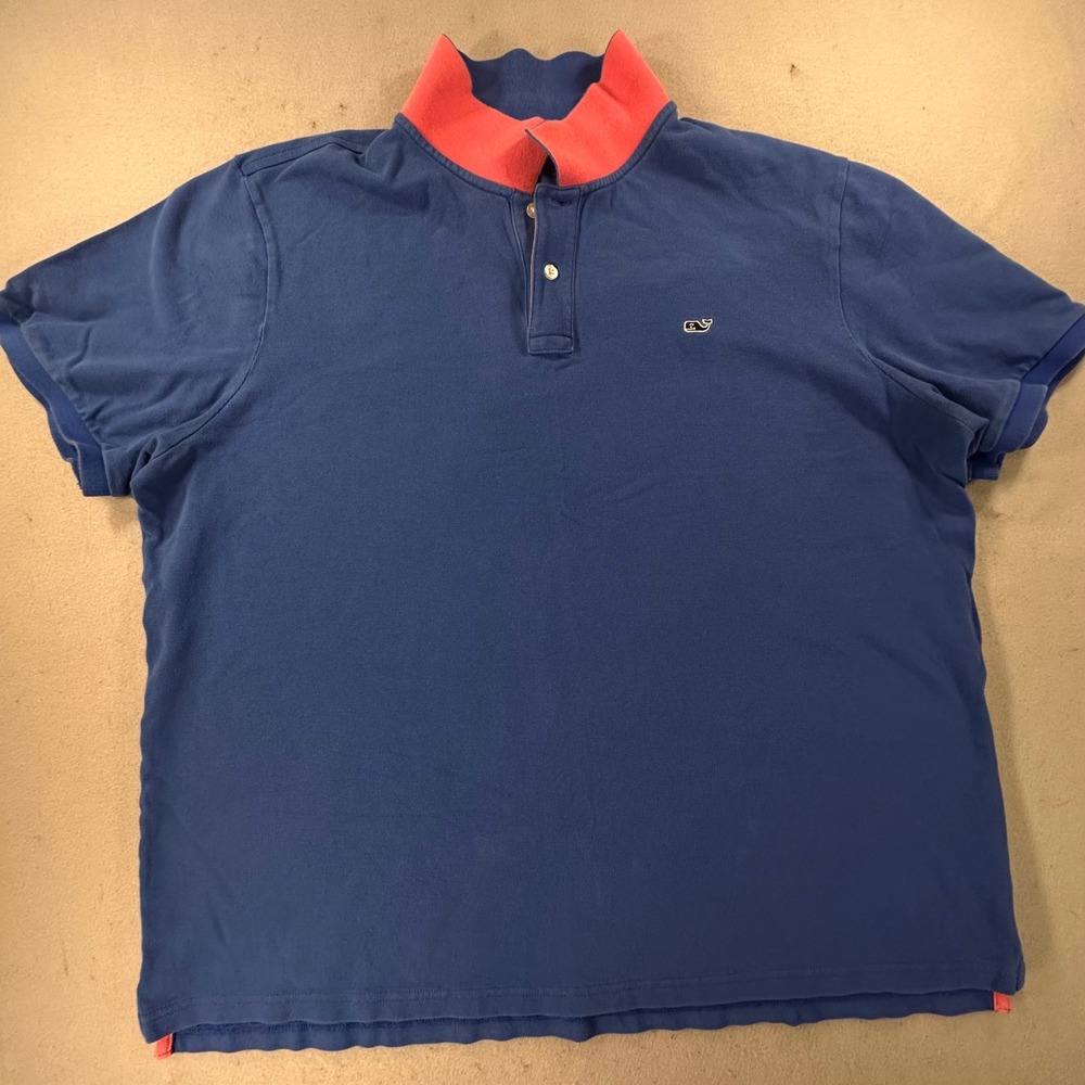 Vineyard Vines Mens Blue Cotton Pique Short Sleeve Whale Polo Shirt XL 1K2063